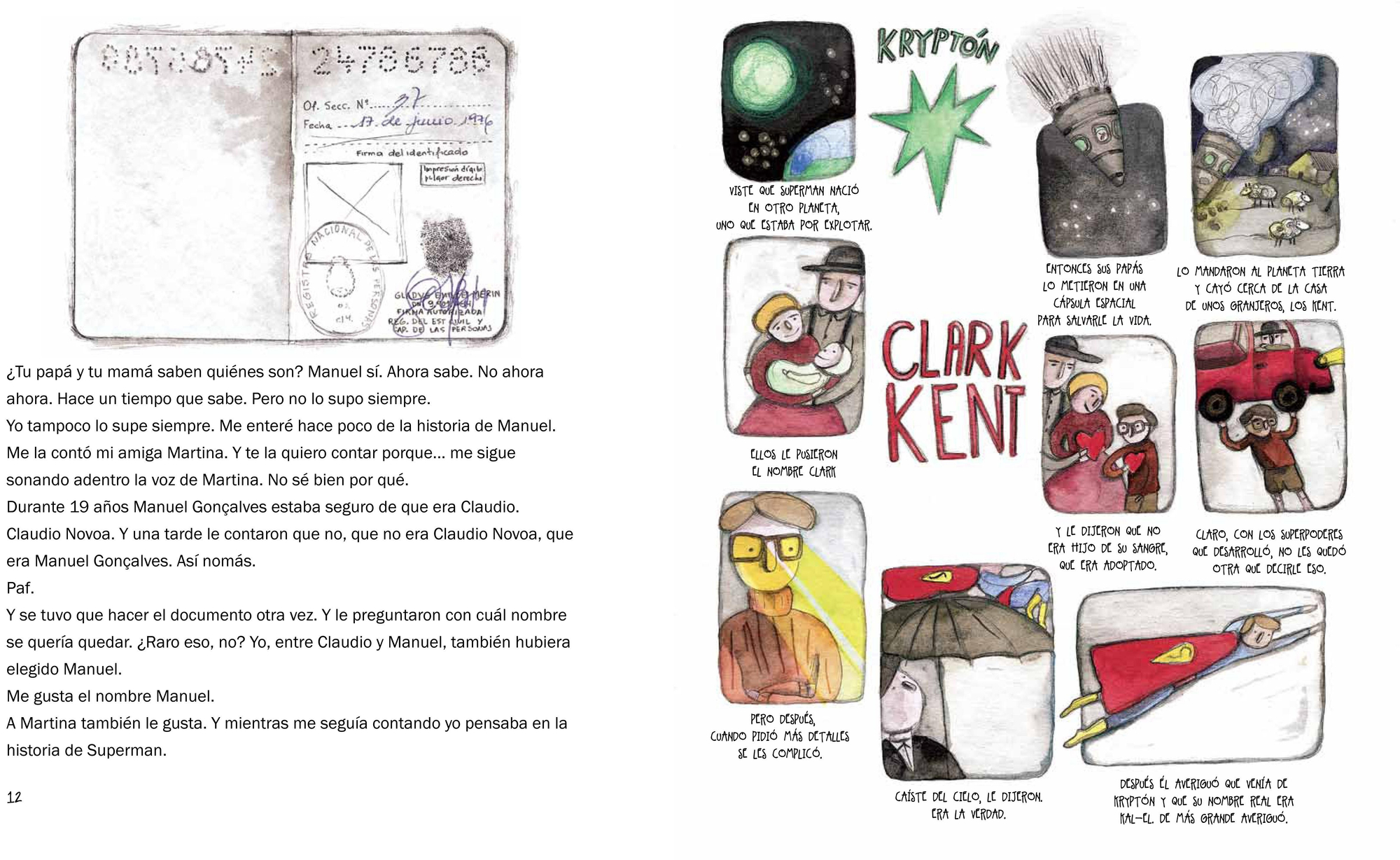 Fragmento del cuento "Manuel no es Superman", de Paula Bombara, con ilustraciones de Irene Singer
