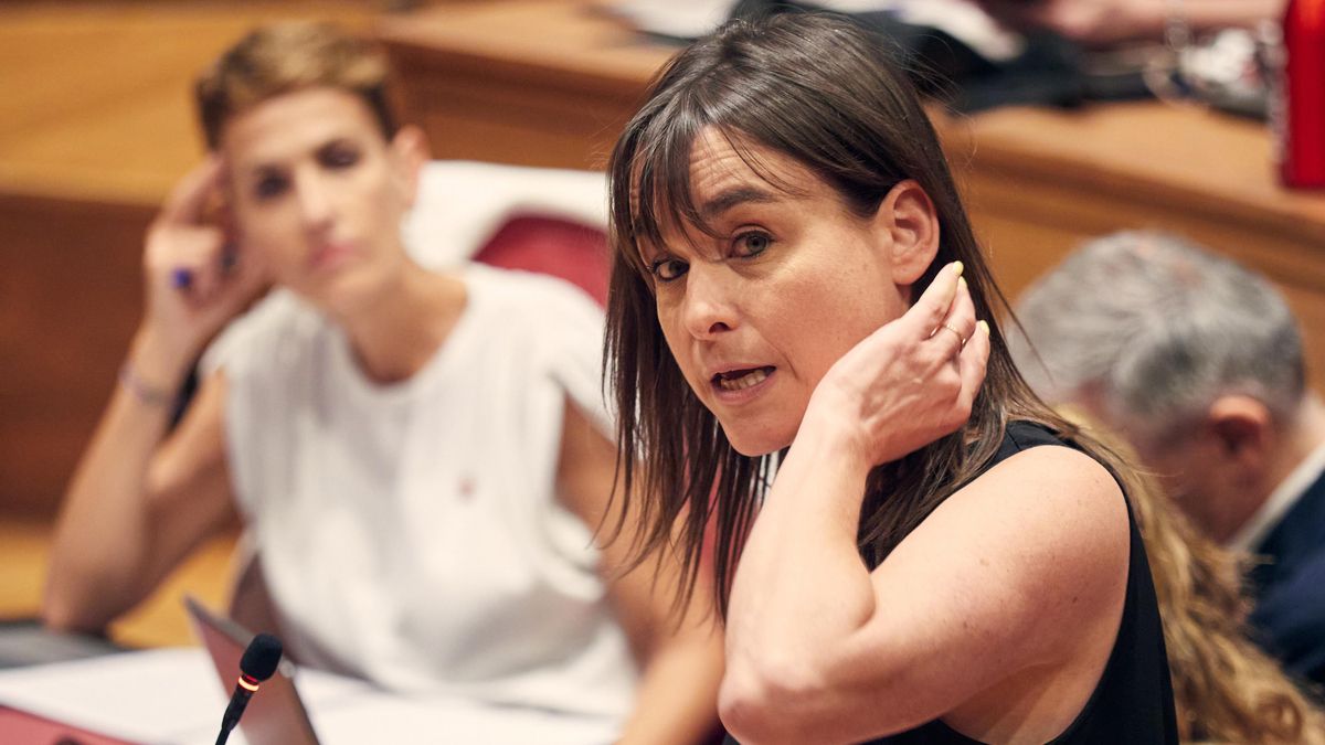 La vicepresidenta tercera del Gobierno de Navarra y consejera de Vivienda, Juventud y Políticas Migratorias, Begoña Alfaro, interviene durante una sesión plenaria, en el Parlamento de Navarra.