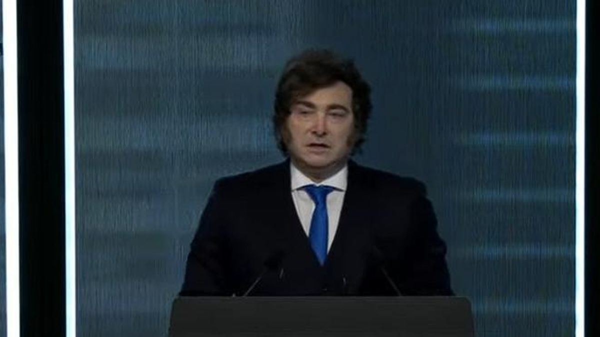Javier Milei, durante su discurso en Nueva York ante empresarios y políticos.