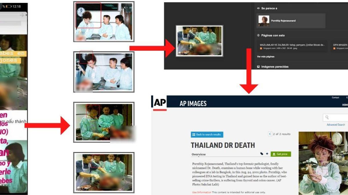 En otra fotografía de la forense, publicada por la agencia de noticias Associated Press en 2001, se aprecian similitudes en el mobiliario como el mismo reloj que se ve en el fondo de la estancia.