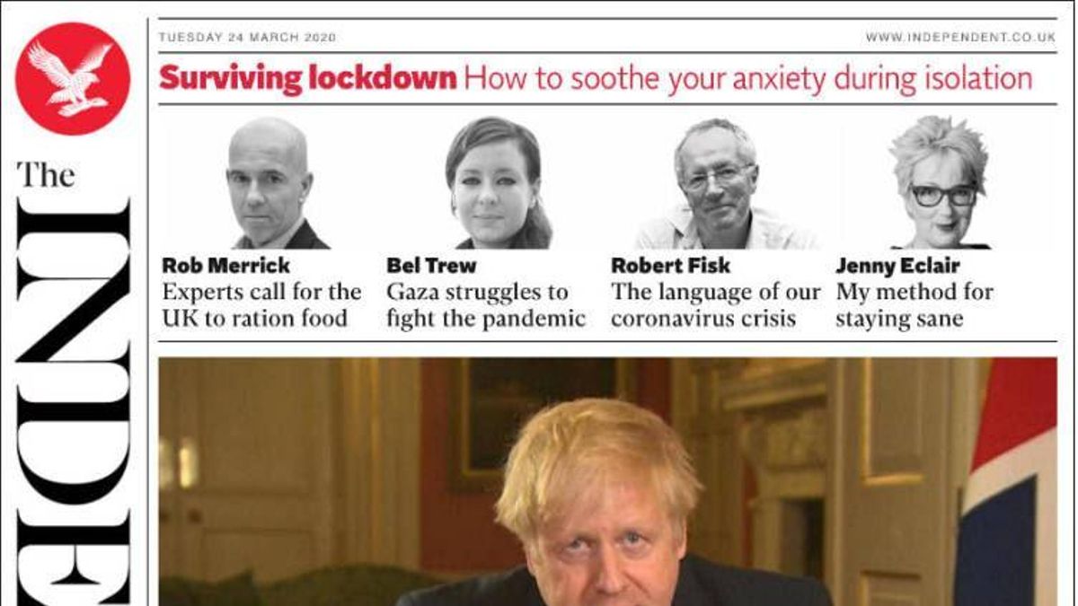 Portada de The Independent este 24 de marzo de 2020