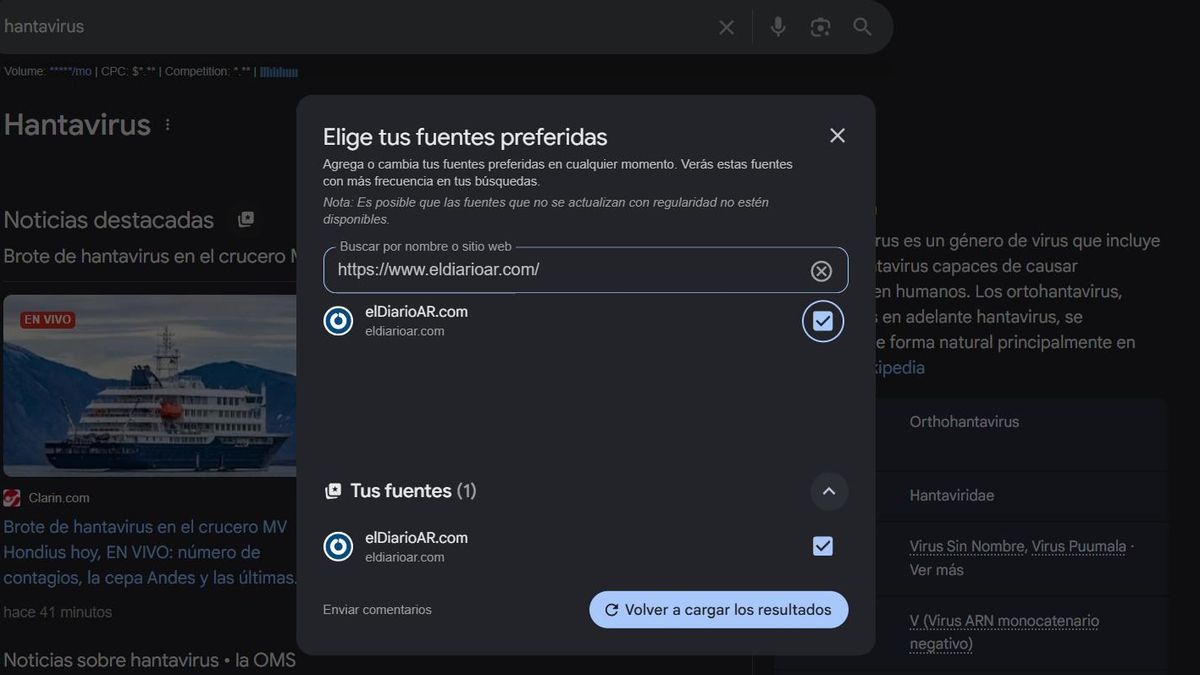 elDiarioAR como fuente preferida en Google