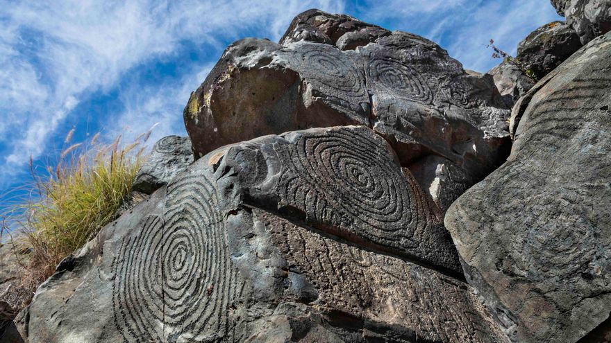 Yacimiento El Verde en El Paso (La Palma). Estas espirales y grabados soliformes inspiraron la obra del escultor Martín Chirino