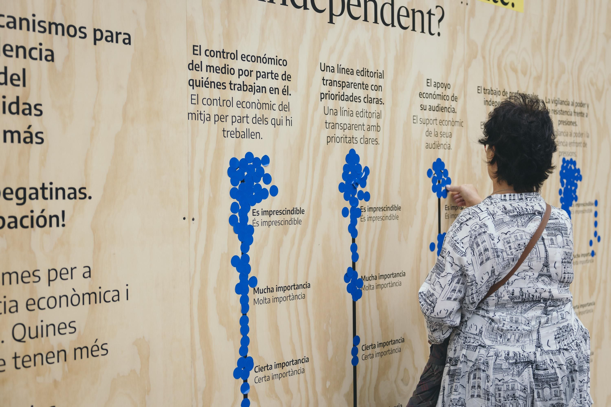 Una mujer anota su respuesta en la encuesta ciudadana: ¿Puede el periodismo cambiar la sociedad?