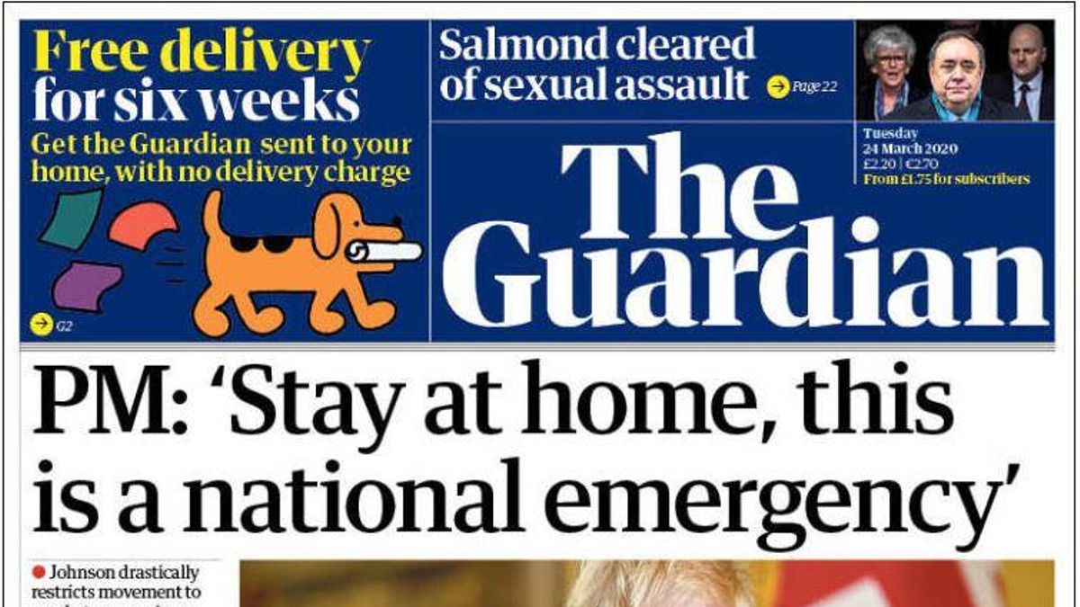 Portada de The Guardian este 23 de marzo de 2020