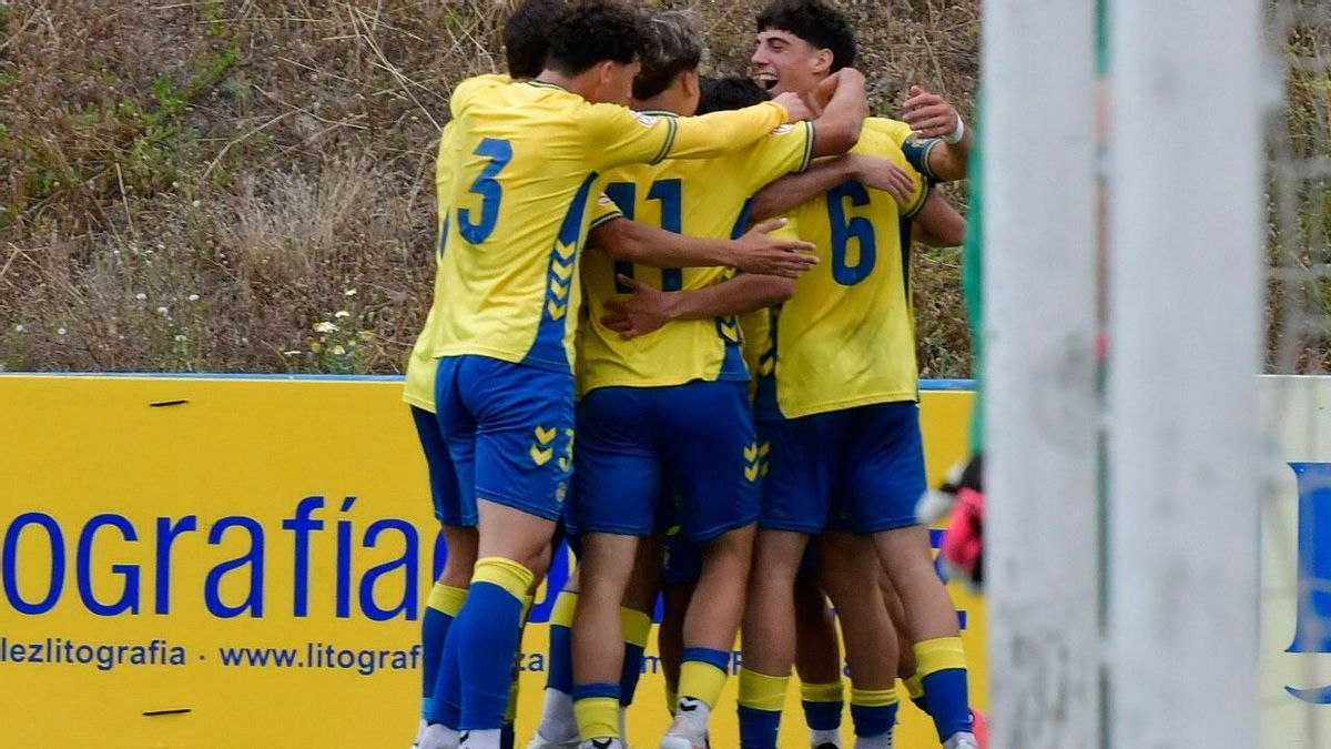 Los jugadores de Las Palmas celebran el gol de Pezzolesi