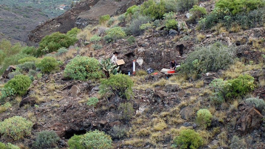 Arqueólogos en las Cuevas de Herrera González, en La Gomera. Se encontraron materiales indígenas y foráneos
